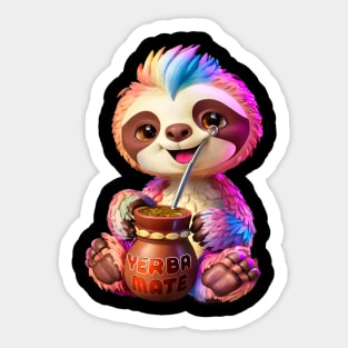 Cute Sloth: Kawaii Girl Yerba Mate Tea Lover with Food Lover Bombilla Sticker